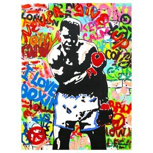 Muhammad Ali by Nastya Rovenskaya Mixed Media on Canvas Hand Signed by Artist